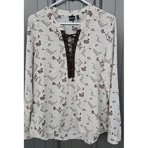 CRUEL GIRL Women's Medium Beige "Howling Coyote" Pullover Boho Western Blouse